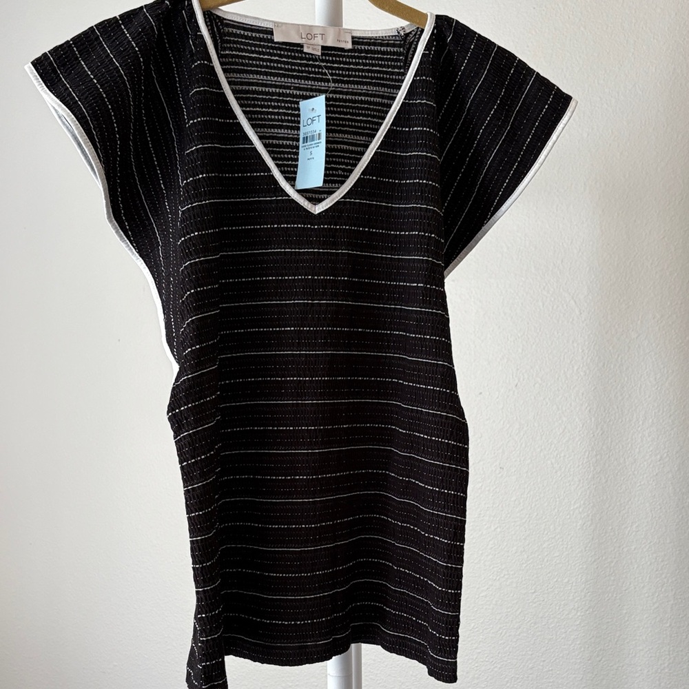 LOFT Black and White Striped Blouse